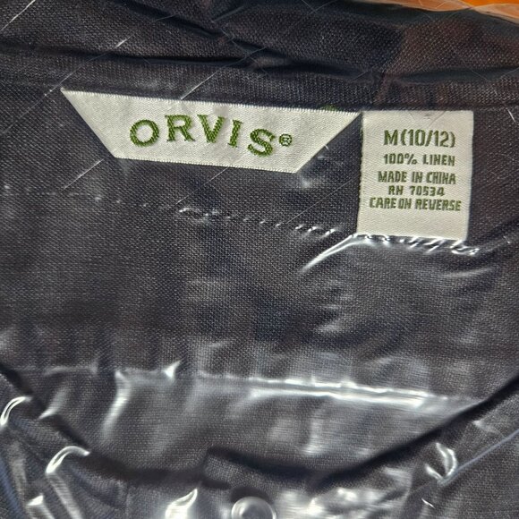 Orvis Women's Black Top M 3/4 Sleeve 100% Linen Button Front Office Business - Picture 12 of 13
